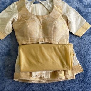 white  champenge  gold onam kerala style lehenga choli